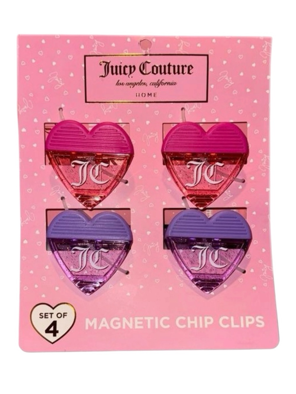 Juicy Couture Heart Magnetic Chip Clips - Hot Pink & Purple Set of 4 NEW